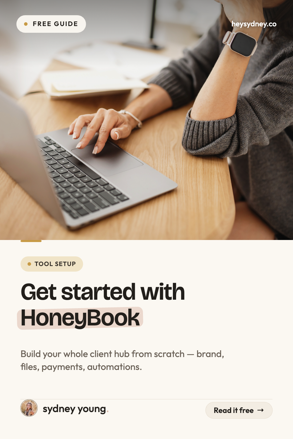 Pinterest pin, Get started with HoneyBook